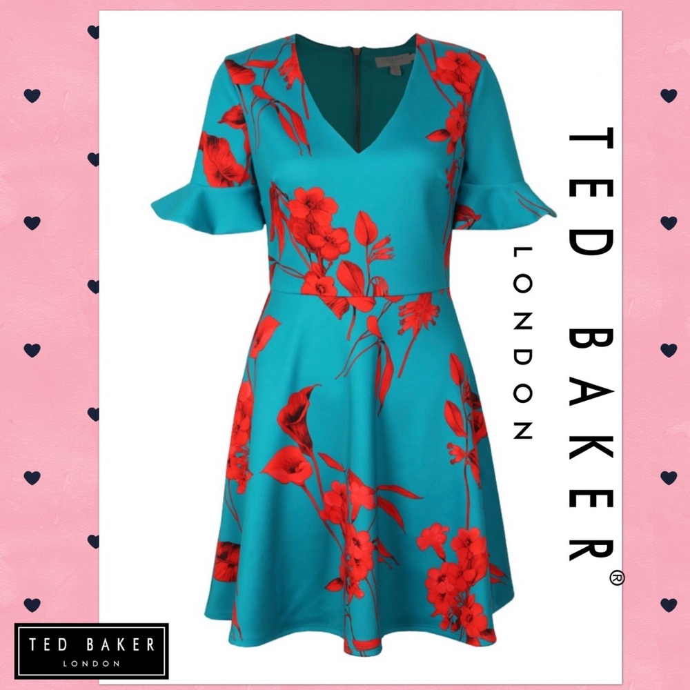 Ted Baker Fantasia V Neck Skater Dress Turquoise